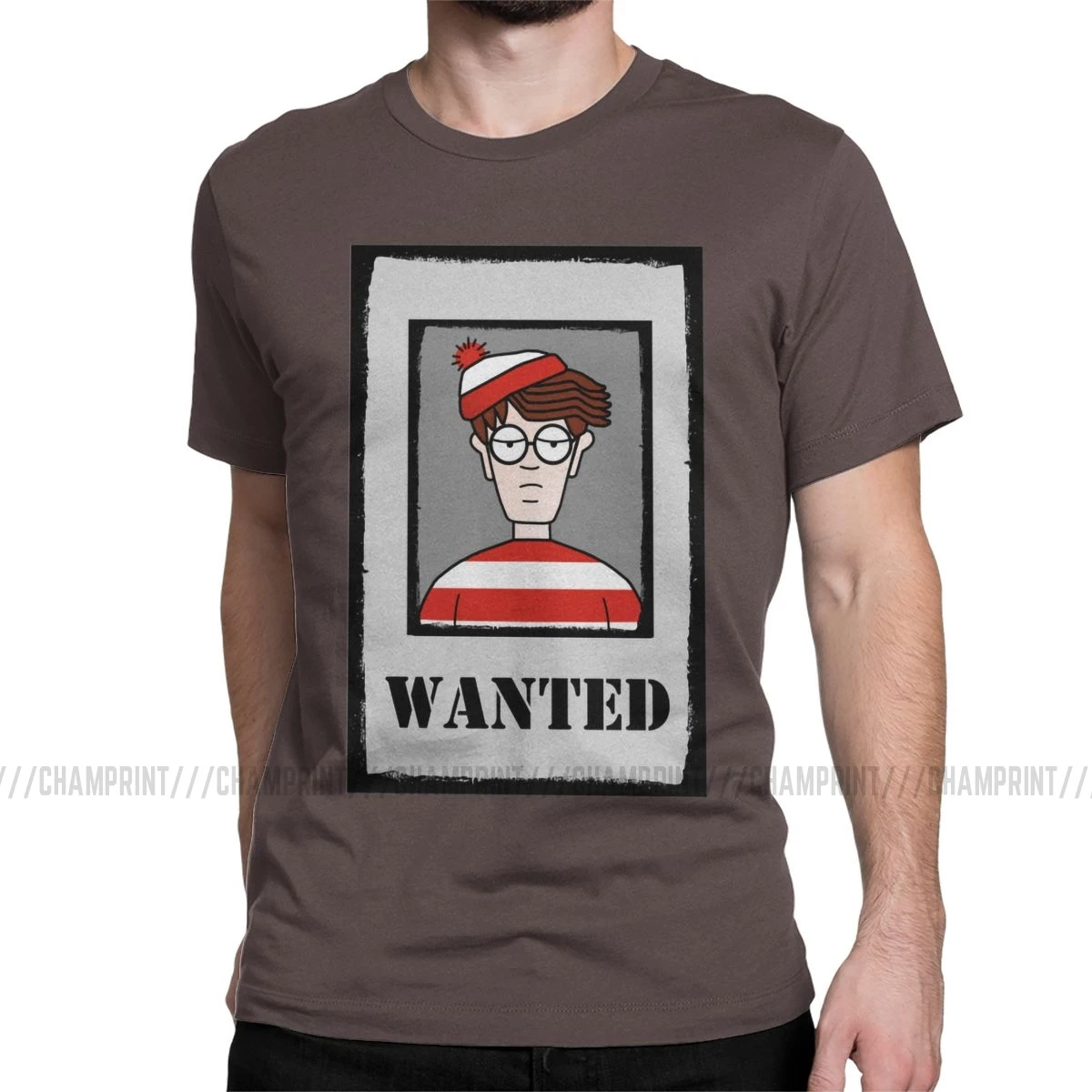 Waldo Wanted футболки для мужчин из чистого хлопка футболка Wheres Wally пародия 90s комикс полосы хотел футболки короткий рукав размера плюс - Цвет: Коричневый