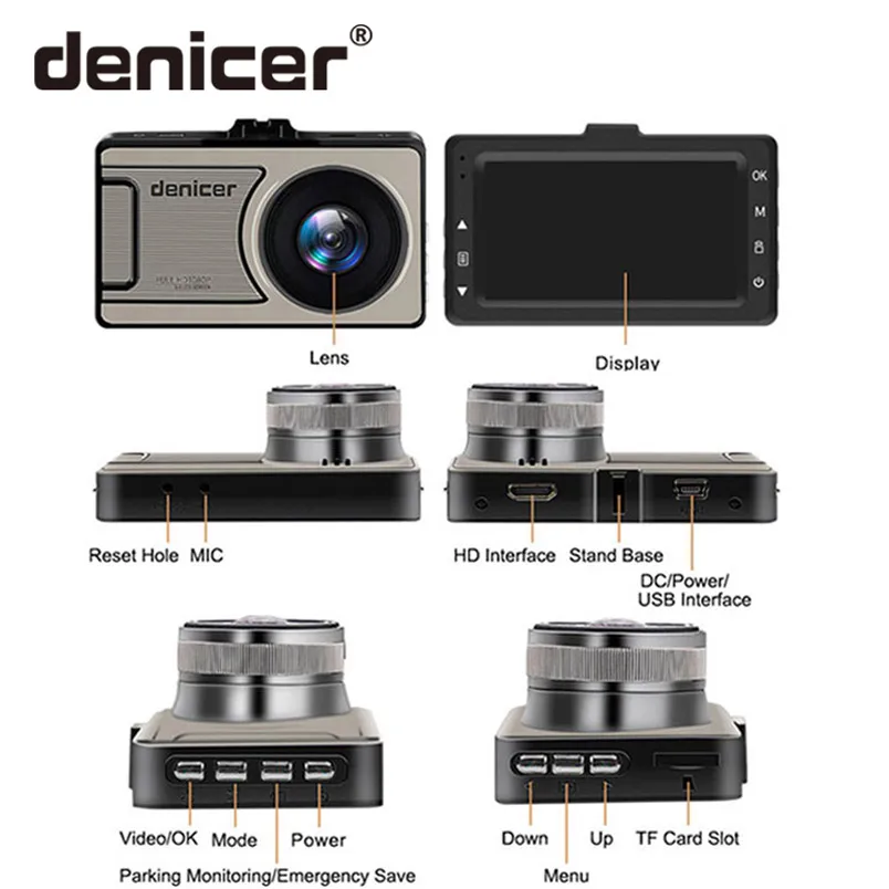 Denicer Full HD 1080P Автомобильная камера 3,0 дюймов экран Автомобильный видеорегистратор 170 градусов широкоугольный видеорегистратор с циклической записью
