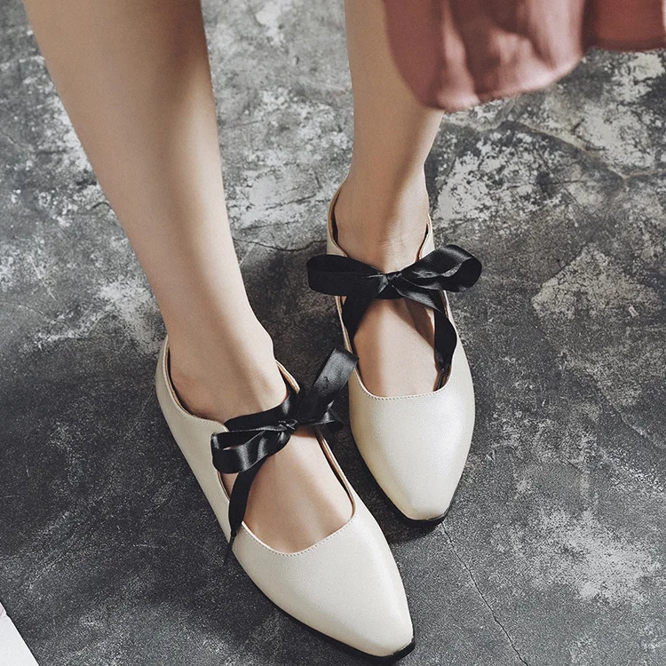 

Flat Keel Thin Shoes Women's 2018 New Style Korean-style Versatile Pointed-Toe Bandage Cloth Mary Jane Shoes Shallow Mouth Flat