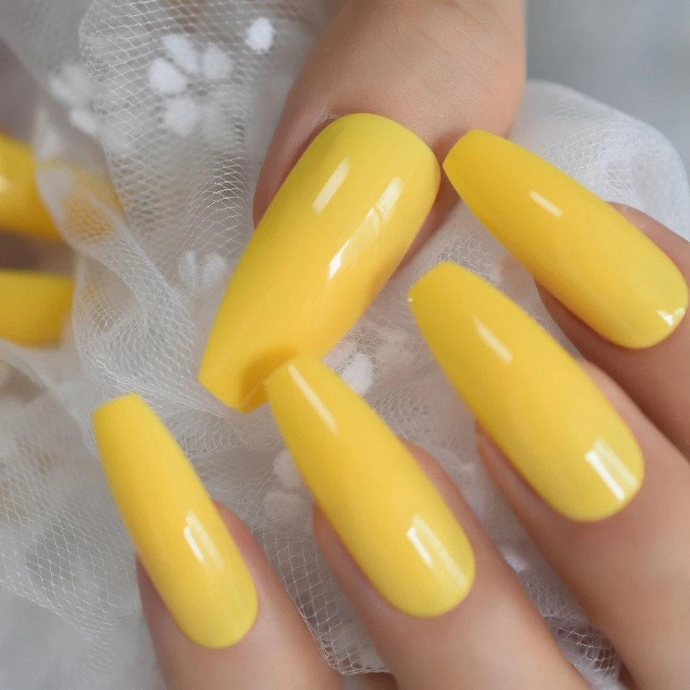 Экстра-длинные дизайнерские ногти, чистый желтый банан, классический Блестящий балетный лак для ногтей, акриловый Гель-лак для ногтей