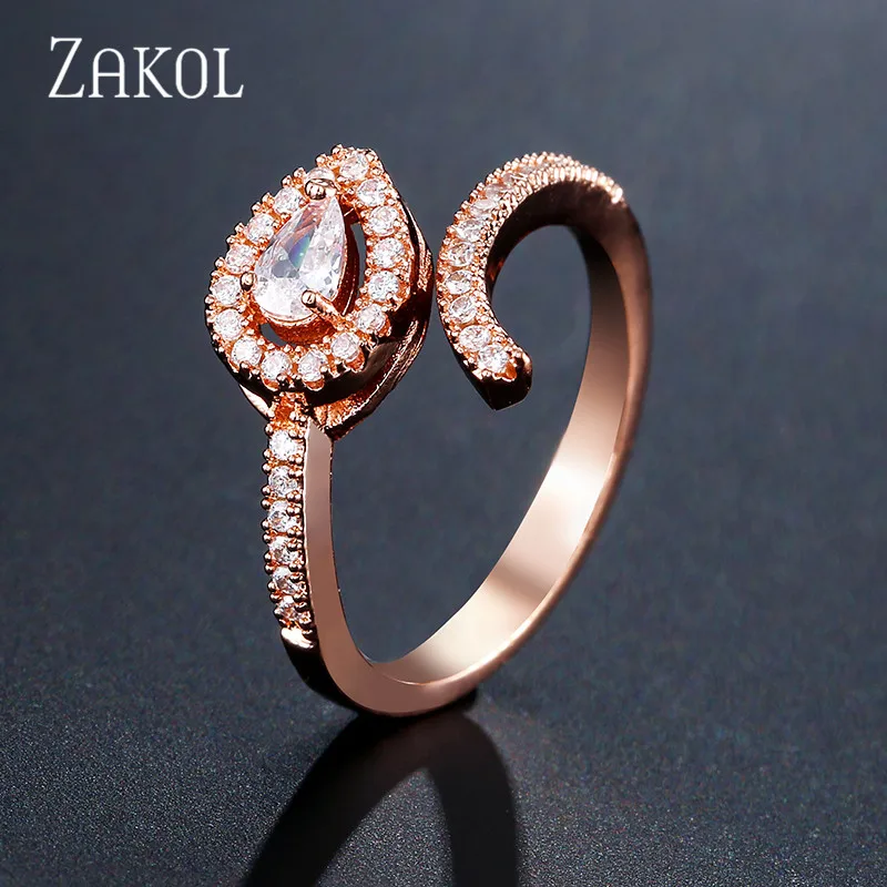Rose Gold Color ZAKOL Stack Skinny Micro Pave CZ кубический цирконий Кольца для женщин модные обручальные свадебные вечерние ювелирные изделия подарок FSRP2129 - Цвет основного камня: Rose Gold Color