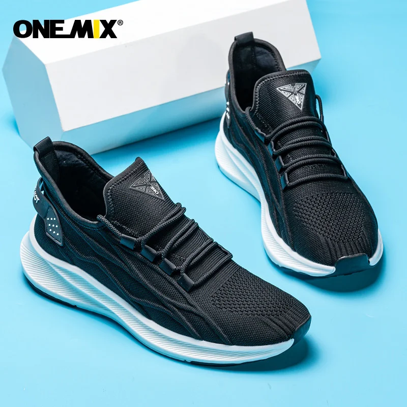 Onemix Black Running Shoes For Men Outdoor Rubber Sole Casual Sneakers Breathable Mesh Light Marathon Sport Free Shipping | Спорт и