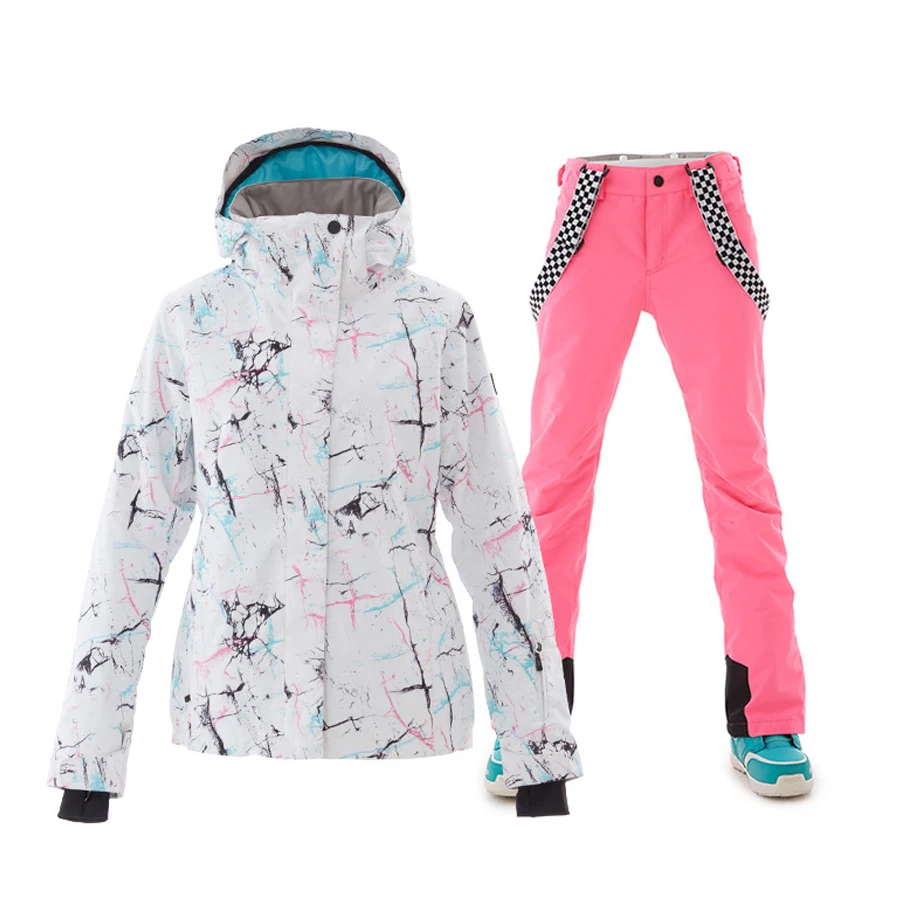 GS SNOWING Womens Ski Jackets and Pants Set Windproof Waterproof Snowsuit 