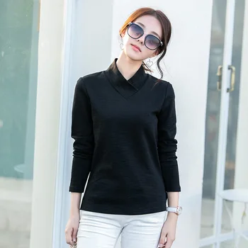 

Slub cotton long-sleeved T-shirt female casual Korean thickening 2020 spring and summer women's tops