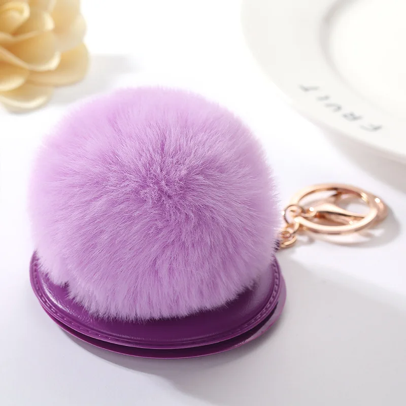 

Fluffy Pompom Rabbit Fur Ball Keychain Mini Mirror Car Key Ring Key Holder Women Handbag Charm Accessories Jewelry Gift 6C0049