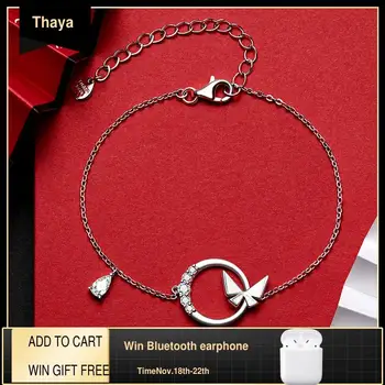 

Thaya Butterfly Bracelet S925 Silver White Enamel Zircon Thin Chain Dainty Bracelets Bangle 19cm Handmade For Women Jewelry Gift