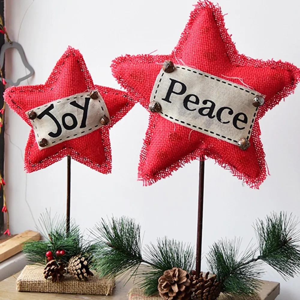 Merry Christmas большой деревянный сосновый пентаграмма украшения Иглы Мешковина красная буква звезда Рождественский подарок украшения фестиваль аксессуары