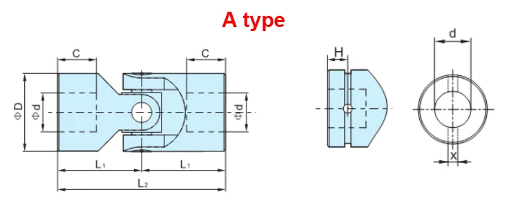 Description Picture 2 of item4mm-22mm Hole Two-section Universal Joint Coupling Shaft Motor Connector Cross Coupler Bushing With Pin Clip Spring