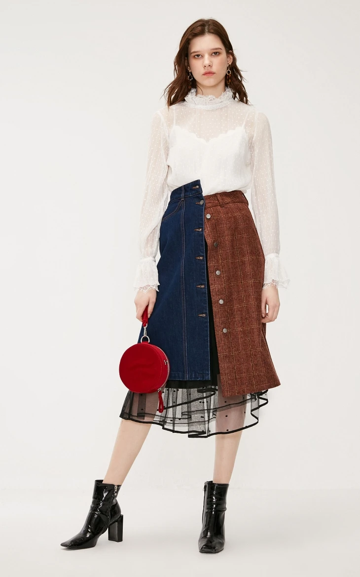 ONLY Autumn Winter Womens Loose Fit White Dot Laced Chiffon Shirt | 119207583