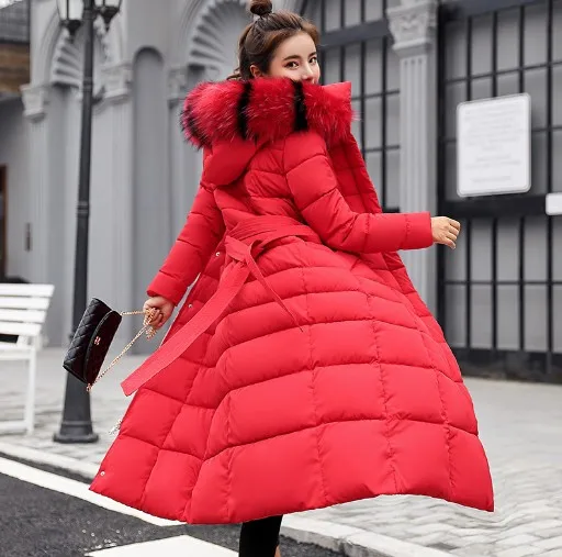 Red X-long parkas Женская куртка зимнее теплое пальто женский меховой воротник с капюшоном на хлопковой подкладке жилеты Макси женское элегантное пальто DS50956 - Цвет: Red