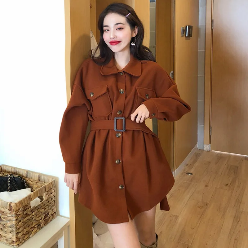 Autumn And Winter New Style Korean-style Elegant Waist Hugging Slimming Short-height Mid-length Lantern Sleeve Woolen Jacke