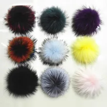Натуральные разноцветные помпоны из меха енота, 15 см, помпоны из натурального меха для вязаных шапок и шарфов, помпоны из натурального меха для шапочки
