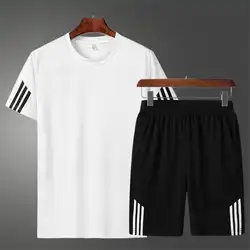 Летний мужской спортивный костюм с принтом, повседневные короткие комплекты, Мужской Хлопковый спортивный костюм, футболка + шорты