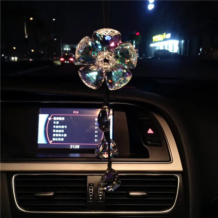 Авто подвеска Кристалл Мода милый автомобиль высокого класса аксессуары для интерьера женские автомобильные аксессуары четыре листа травы символ безопасности - Название цвета: Зеленый