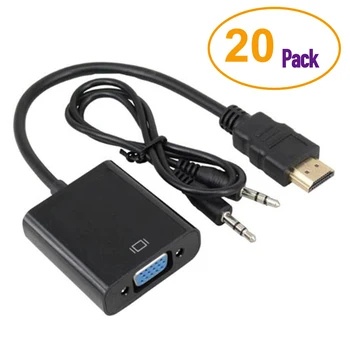

20PCS/lot HDMI to VGA audio converter adapter cable for PC laptop DVD players HDMI in VGA out with audio