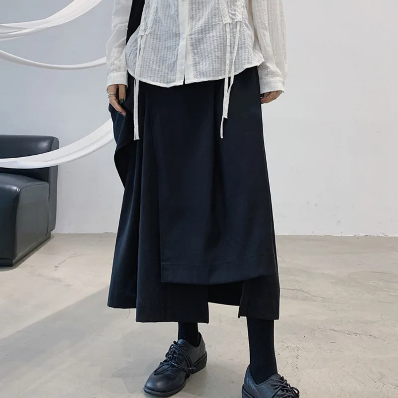 

LANMREM 2020 Black Skirt Female Irregular Design High Waist Temperament Loose Skirt Spring New PC014