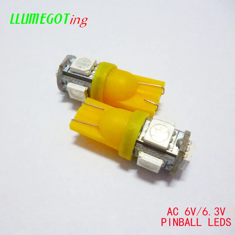 50 шт. 194 T10#555 клин с 5x SMD 5050 светодиодный AC DC 6,3 V 6V несколько цветов неполярный Bally пинбол игровой автомат светильник лампа