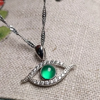 

LETSFUN 925 Silver Natural Green Jade Beads Evil Eye Pendant Necklace