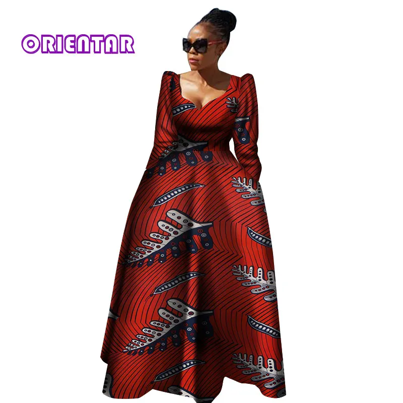 Женская африканская одежда Bazin Riche Robe Africaine, Африканское платье, Осеннее женское длинное платье больших размеров из чистого хлопка WY2849 - Цвет: 20