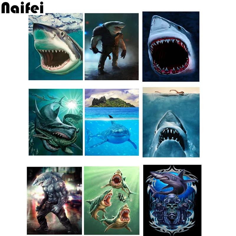 Marine theme Diamond Embroidery 5D DIY Painting Animal Shark full square dround diamond Cross Stitch Home Decor | Алмазная мозаика и