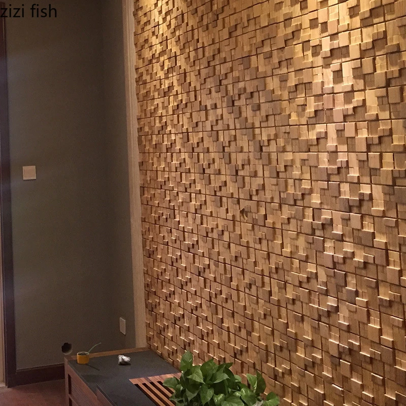 木製モザイクタイルテレビ背景の壁の装飾リビングルームの壁紙装飾バー展示ホール装飾材料 装飾ボード Aliexpress