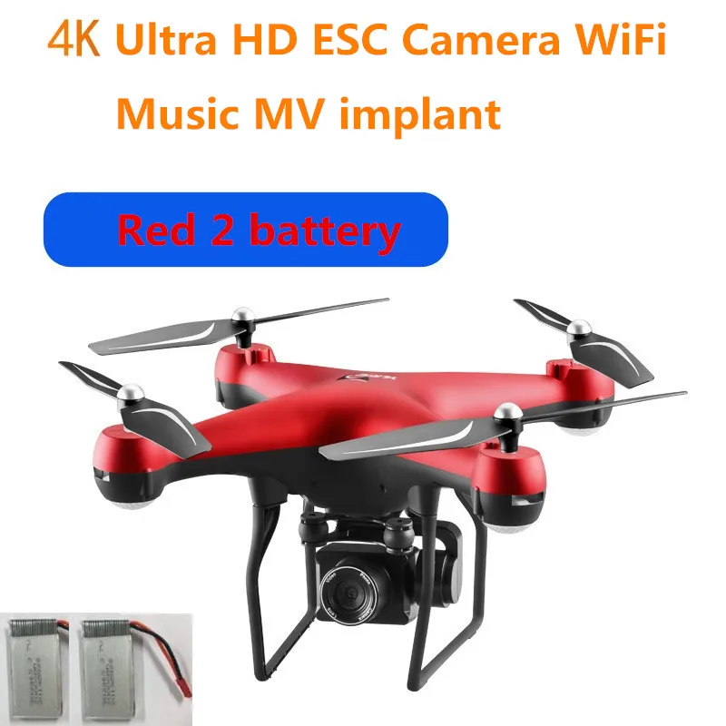 Дроны с камерой HD 4k Дрон Квадрокоптер Автоспуск Дрон 2,4 ГГц RC вертолет самолет с одной кнопкой управления WiFi FPV Дрон игрушки - Цвет: Red 4K   2 battery