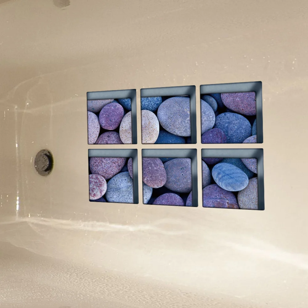 

6 Pcs 3D Bathtub Stickers Non-slip Removable Bathtub Decals Wall Stickers for Bathroom Toilet (13x13cm)