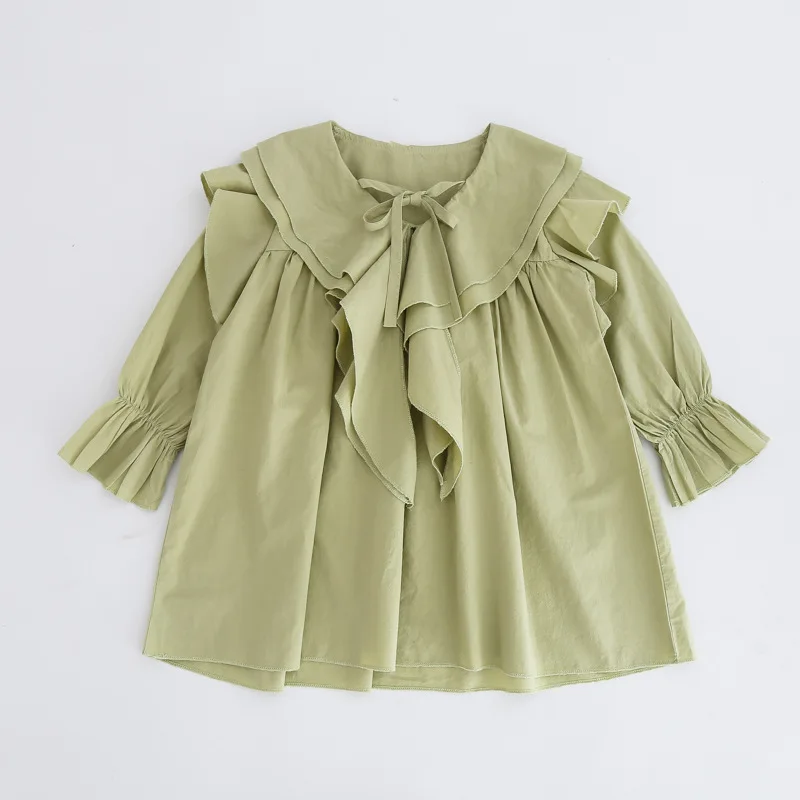 Платье с длинными рукавами для девочек; Весна-Осень г.; новое свободное платье с оборками для малышей