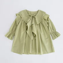 Платье с длинными рукавами для девочек; Весна-Осень г.; новое свободное платье с оборками для малышей