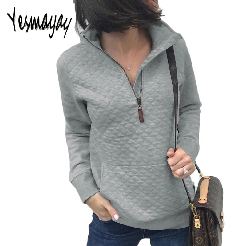 

Autumn Winter Sweatshirt Women Hoodies With Zip Pockets Long Sleeve Pullover Hoodies Women Sweatshirts Tops Sudadera Mujer 2019