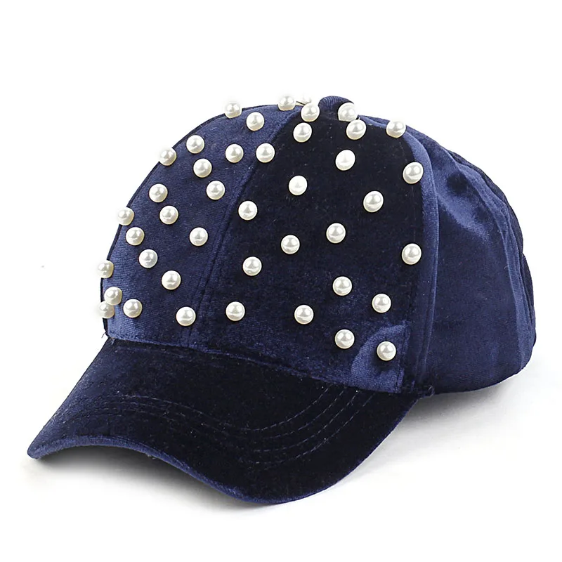 Geebro, бейсболка s, замшевая шапка для женщин, повседневная шапка для путешествий, Спортивная Кепка, кепка для папы, зимняя уличная шапка с жемчугом - Цвет: white navy