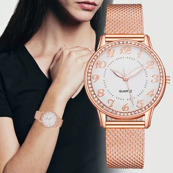 

Zegarek Damski Women Watches Luxury Mesh Band Bracelet Rose Gold Watches Reloj Inlaid Crystal Fashion Watch Relogio Feminino New