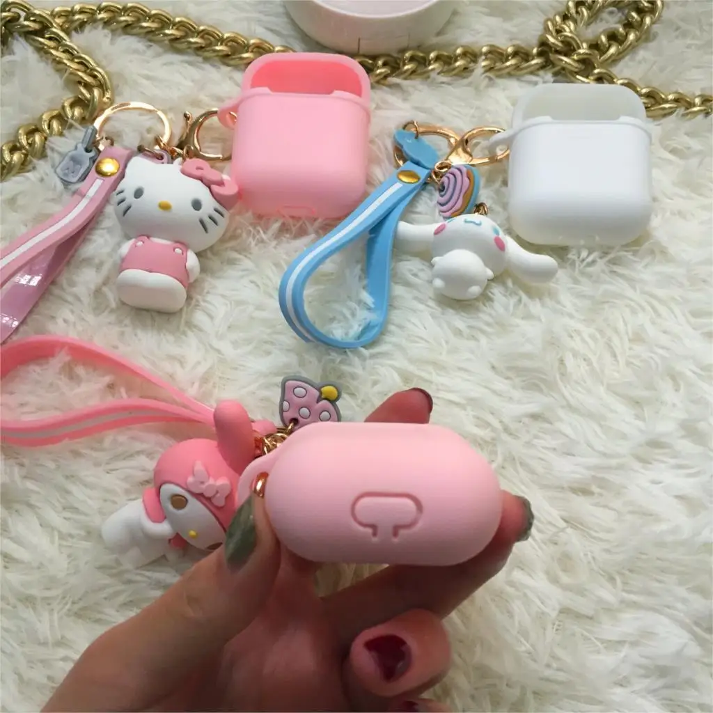 Милый мультфильм для airpods чехол hello kitty Мелодия для наушники для iPhone Мягкая силиконовая сумка Универсальный телефон крюк вверх ремень, запястье