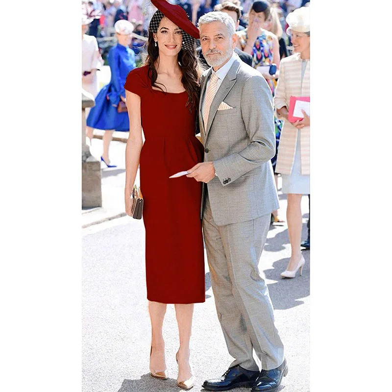 

Princess Megan Dress 2019 High Quality Runway Women Square Collar Short Sleeve Back Split Solid Elegant Pencil Dresses NP0742MF