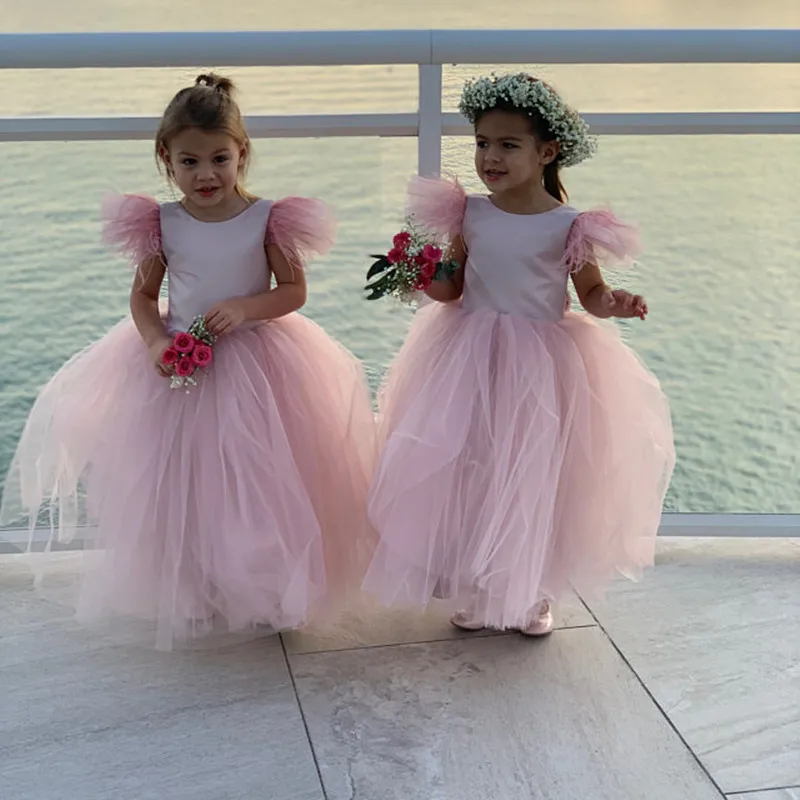

Flower Girls Dresses For Lace Puffy Applique Sleeveless Children Evening Birthday Party Gown For First Communion Dresses