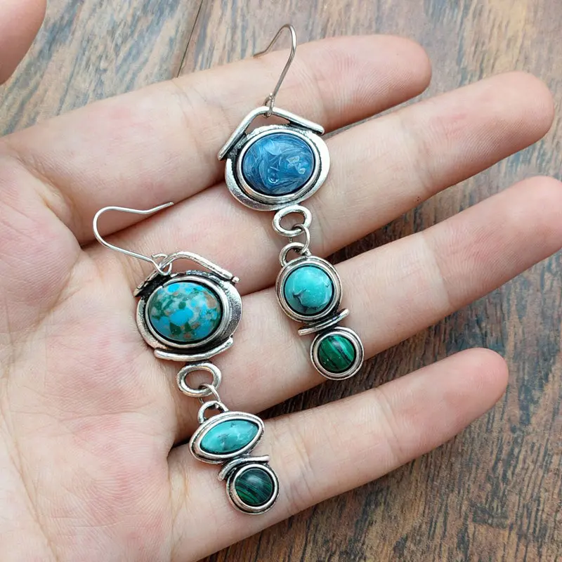 

2019 Vintage Indian Tribal Blue Resin Dangle Earings Bohemian Brincos Big Long Drop Earrings For Women Hippie Statement Jewelry