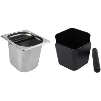 

2 Pcs Coffee Knocking Box Barista Container Stainless Steel Slag Bucket Solid Wood Coffee Powder Slag Box