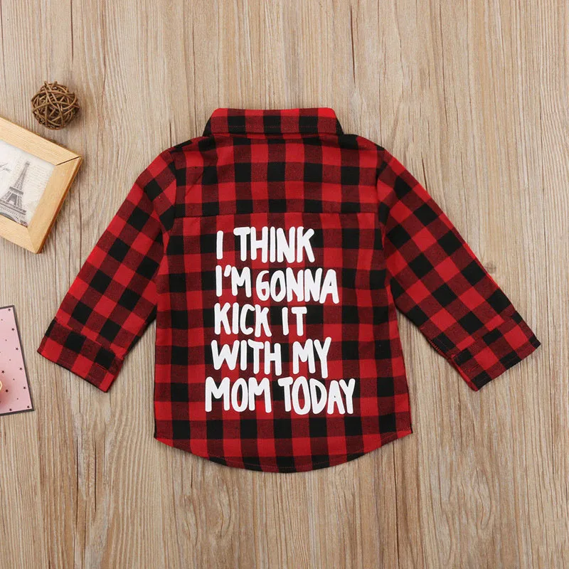 Pudcoco US Stock Toddler Kids Baby Boy Girl Plaid Letter Turn Down Collar Long Sleeve Cotton Tops Shirt Clothes