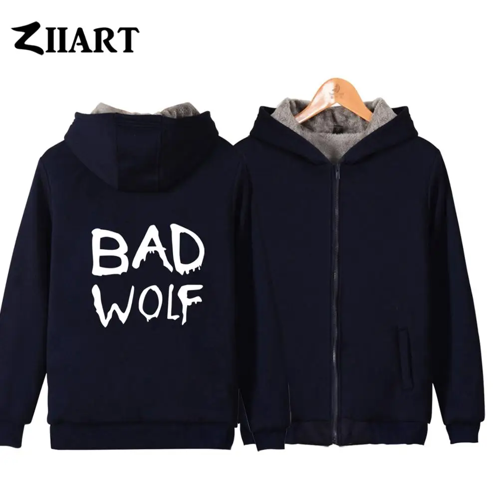 Парная одежда с надписью «Bad Wolf» для мальчиков и мужчин на молнии; сезон осень-зима; бархатные парки; ZIIART