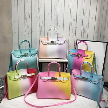 

2021 New Woman's Bag Portable Color Jelly Bag Large Capacity One Shoulder Diagonal Rainbow Bag Fashion