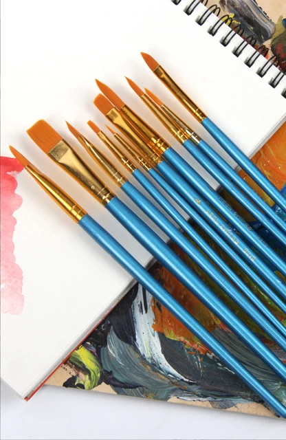 10 Paint Brushes Set with Synthetic Hair, Wooden Handle, Small Brush Bulk  Kit, Acrylic Painting for Kids, Children, Students - AliExpress