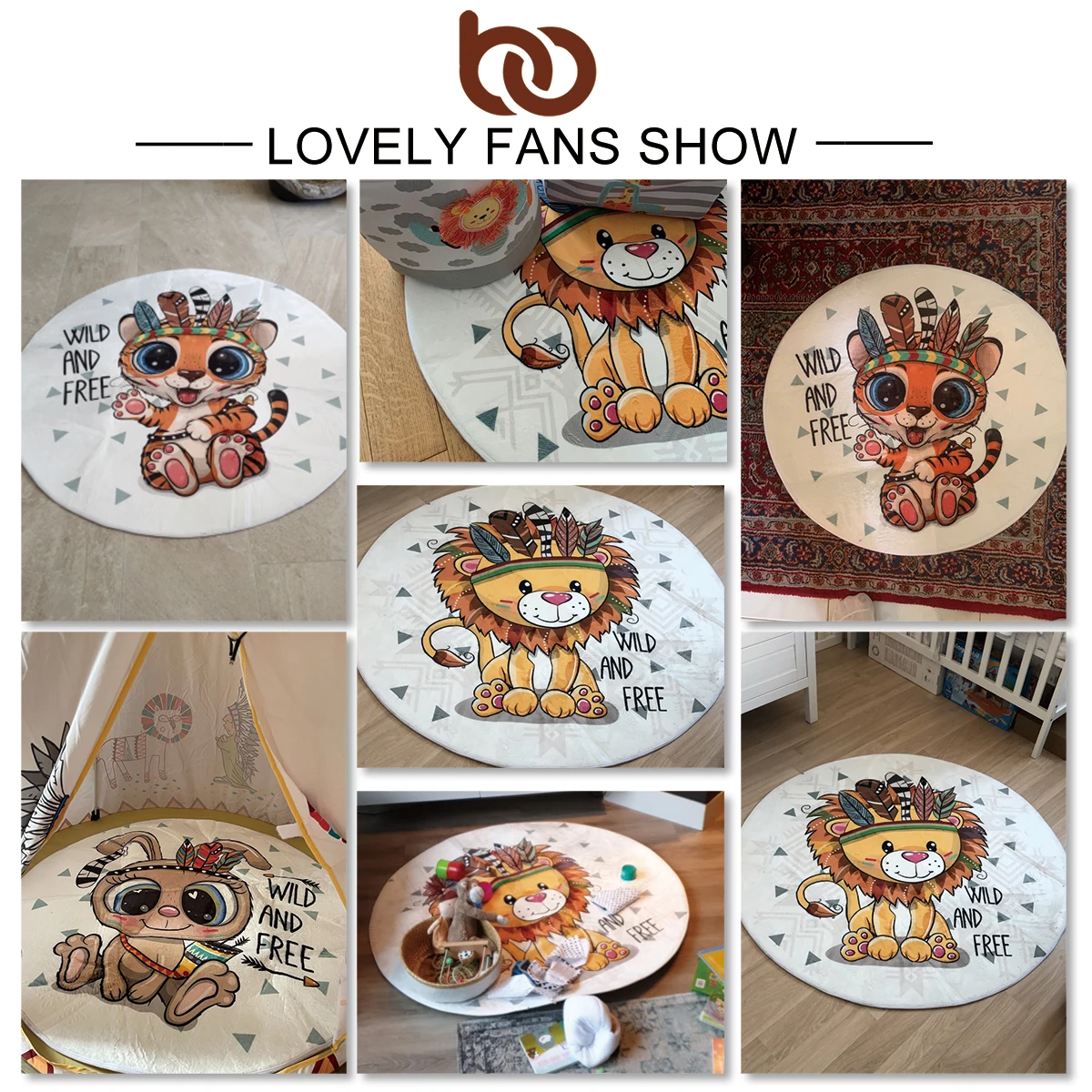 BeddingOutlet Kawaii Round Rug Cartoon Carpet Kids Room Living Room Lion Floor Mat Children Bedroom Soft Kitchen Area Rug floor mat plush rug kids carpet floor cushion
