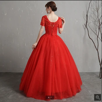 

Robe de mariage 2020 red lace appliques pearls ball gown wedding dress short sleeve beaded sequins bridal gowns hot sale