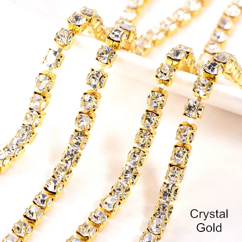 Crystal Gold claw Высокое качество 10 ярдов SS16 стеклянные стразы цепочка для чашек с основанием стразы пришивные украшения для одежды B3875 - Цвет: Crystal Gold claw