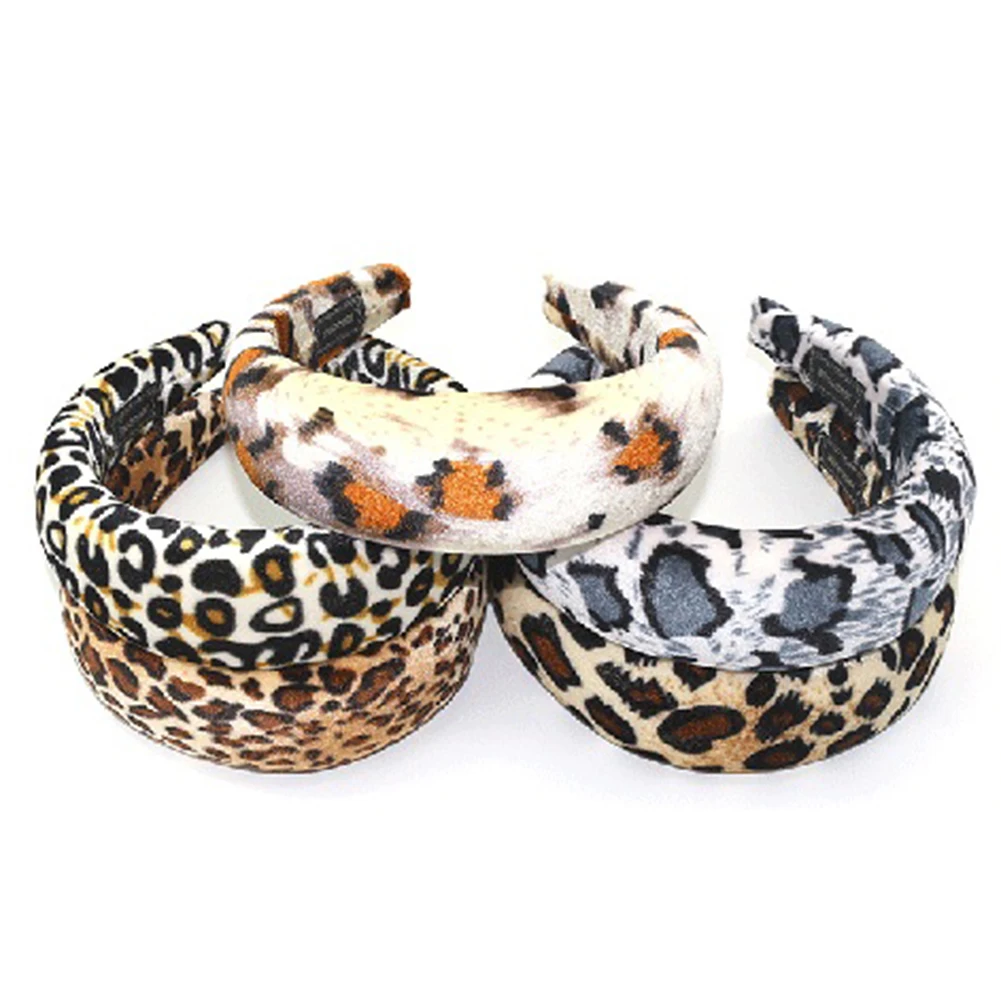 Новая осенне-зимняя повязка на голову для женщин тюрбан для взрослых толстая губка повязка на голову леопардовая лента для волос Мягкие широкие боковые аксессуары для волос в виде тюрбана