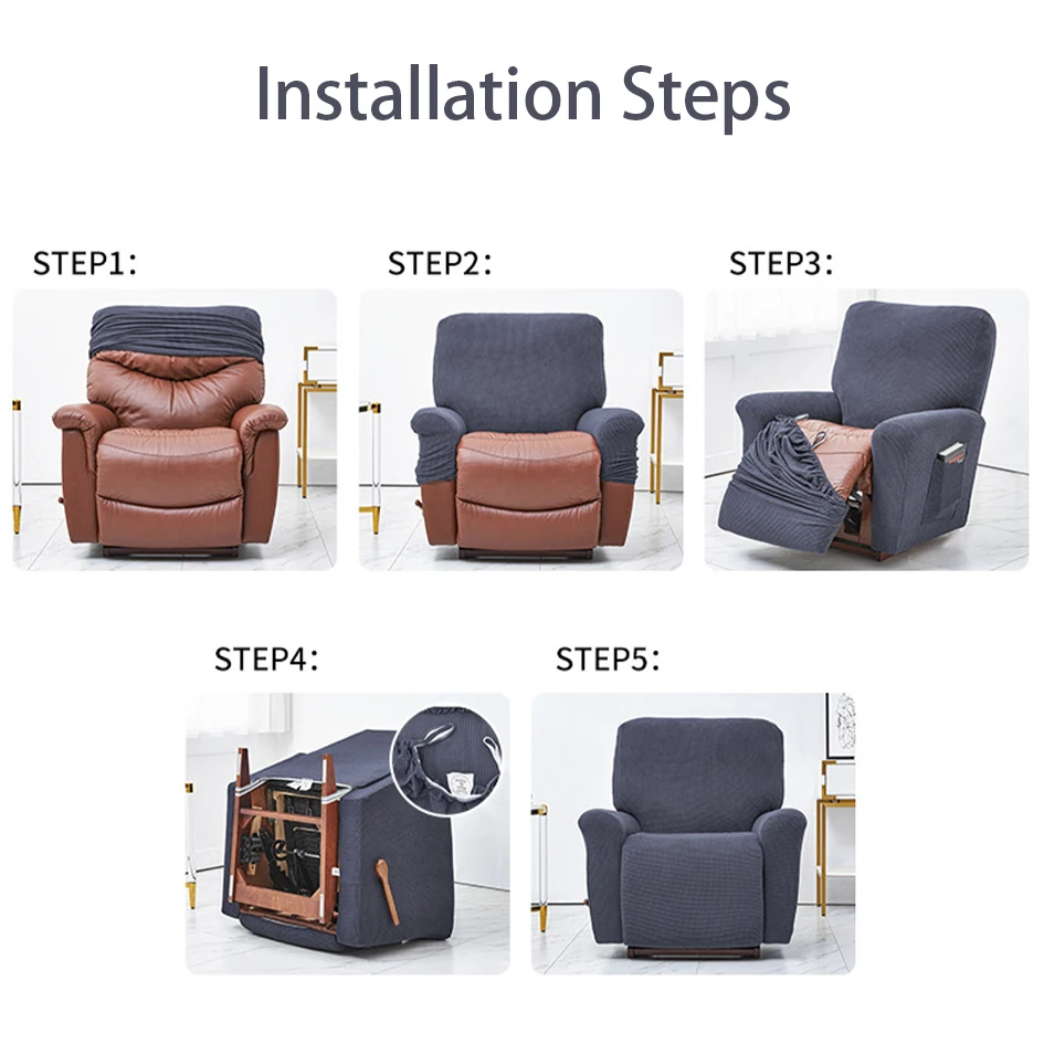 Battilo Waterproof Recliner Chair Cover Elastic Plush Lazy Sofa Cover Massage Chair Covers with Pocket Stretch Plaid Slipcover 6