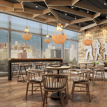 

Chinese Creative Flower basket hanging lamp Hand Woven Rattan Pendant Lights Restaurant Bedroom Bar E27 Home Decoraton Lighting