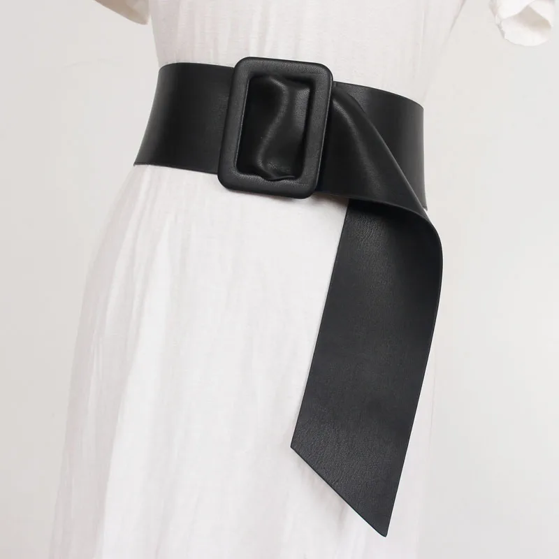 

Women's Runway Fashion Double Side PU Leather Cummerbunds Female Dress Corsets Waistband Belts Decoration Wide Belt R1537