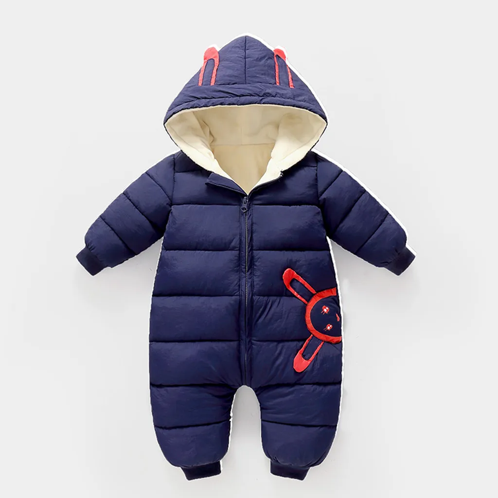 CYSINCOS/зимнее теплое хлопковое пальто для новорожденных; Толстый комбинезон с рисунком для маленьких мальчиков и девочек; Модный комбинезон с капюшоном для младенцев - Цвет: Синий