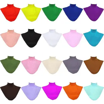 

Womens Muslim Modal Fake False Collar Islamic Hijab Extensions Turtleneck High Neck Cover Warmer Bright Solid Color Half Top